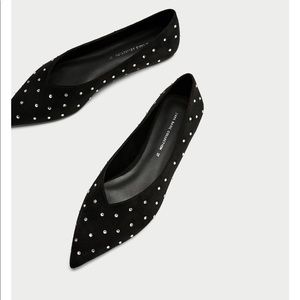 Black Studded Shiny V Vamp Ballerinas, NWT